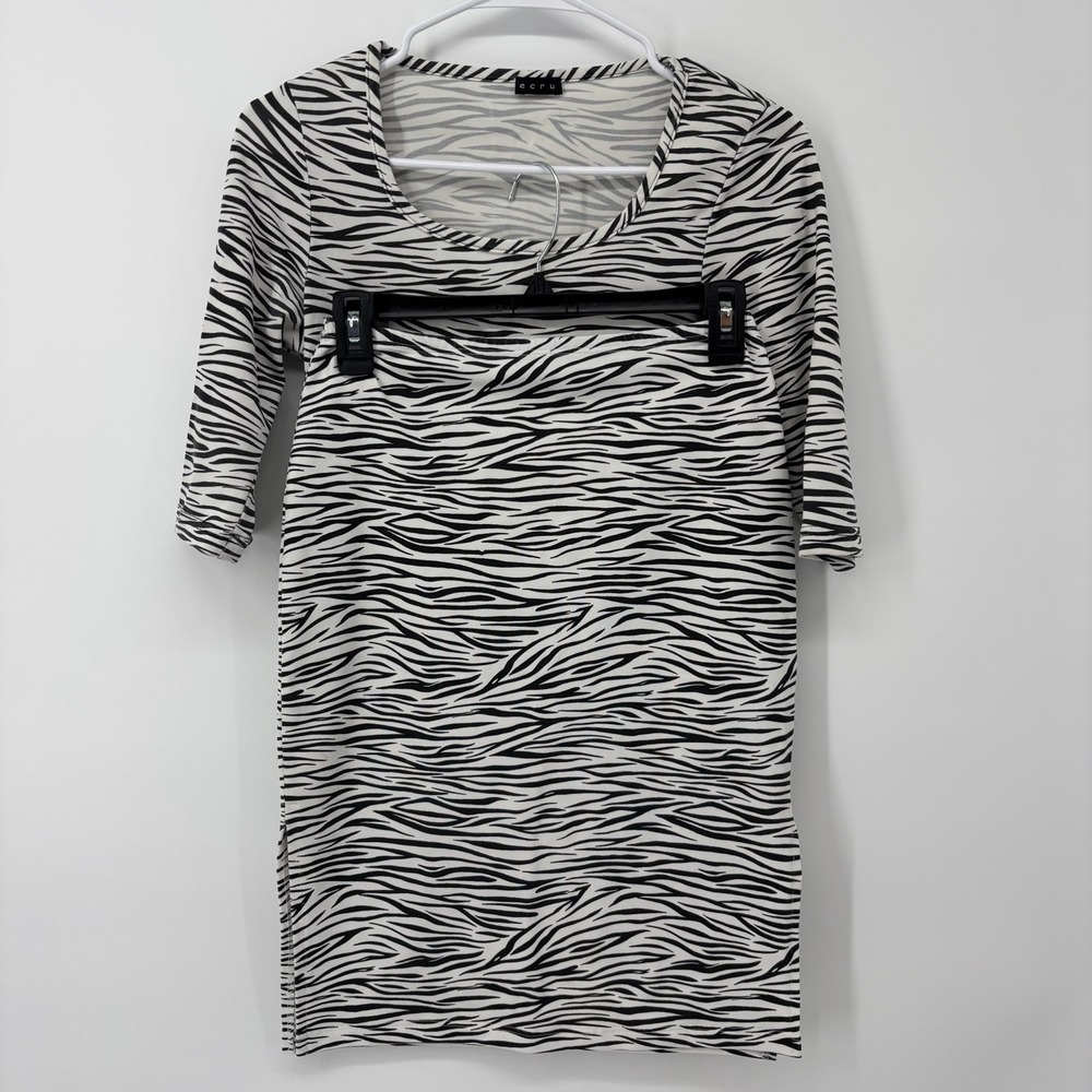 Vintage ECRU Zebra Print Matching Set Top Midi Skirt‎ Bodycon Y2K Size Small